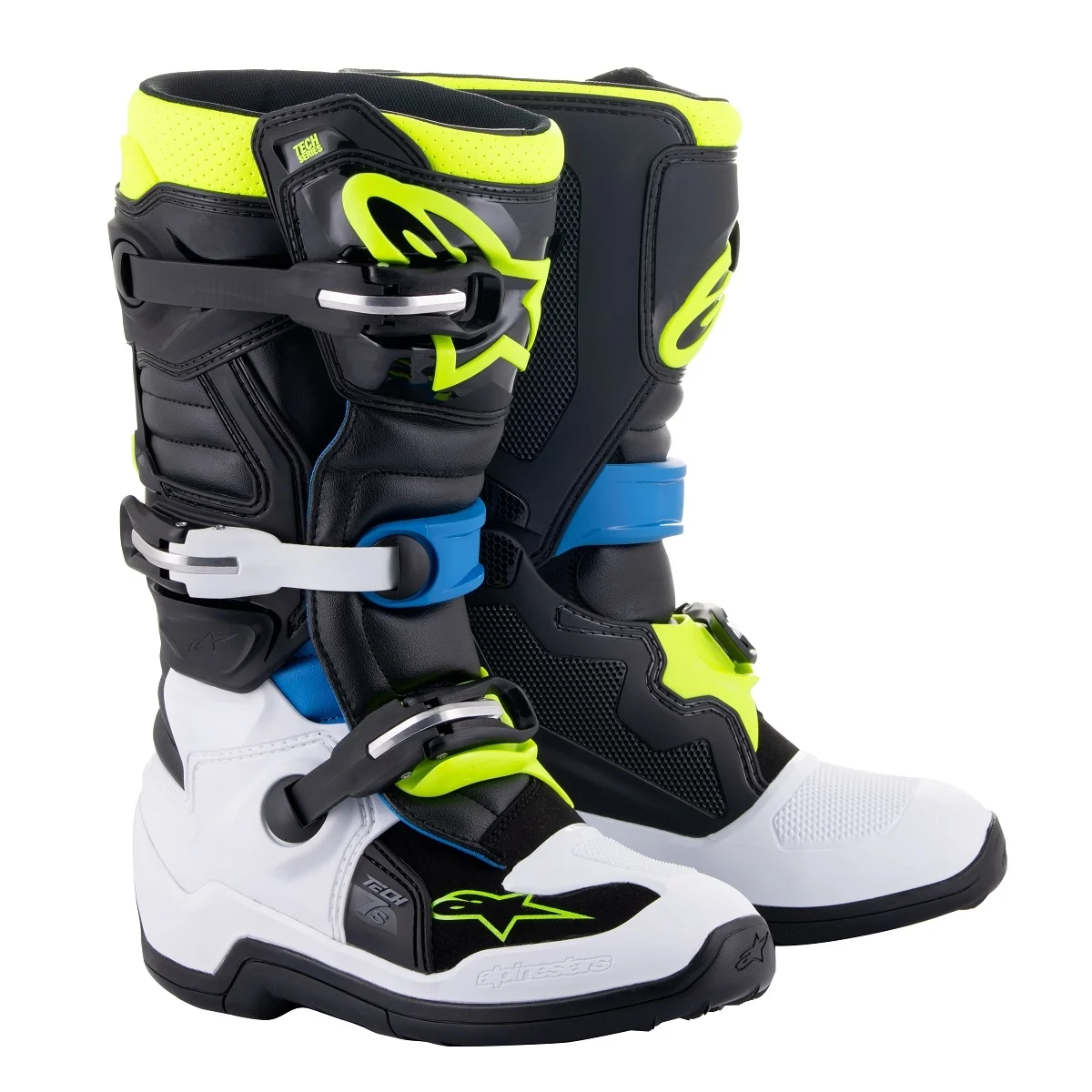 Bota Alpinestars Tech 7S INFANTIL Preto/Azul/Amarelo Fluor